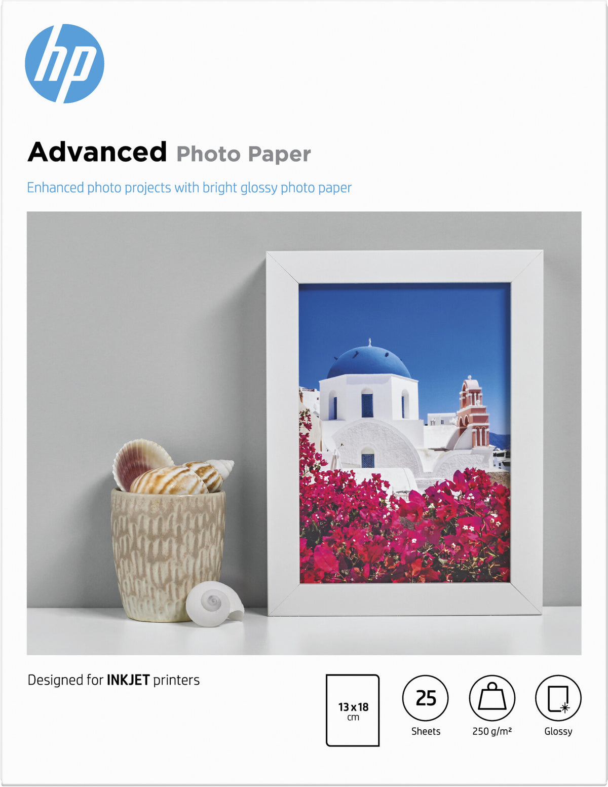 HP Advanced Photo Paper, Glossy, 250 g/m2, 13 x 18 cm (127 x 178 mm), 25 sheets