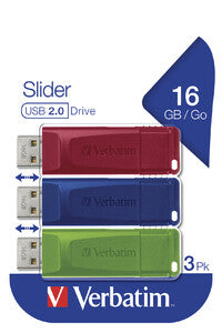 Verbatim Slider - USB Drive - 3x16 GB - Blue/Red/Green