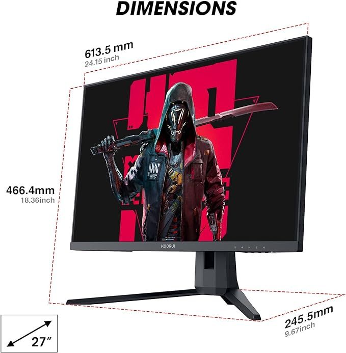 Koorui 27E1QA with its actual dimensions