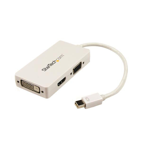 StarTech Travel A/V Adapter: 3-in-1 Mini DisplayPort to VGA DVI or HDMI Converter - White